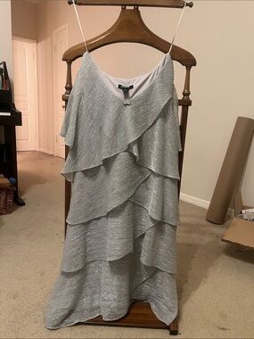 Silver Layered Ruffle Slip Dress - Brand: SLNY